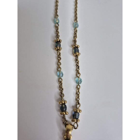 Vtg 80s NINA RICCI for AVON Blue AB Austrian Crystal Cross Pendant Necklace 20" - Picture 9 of 9